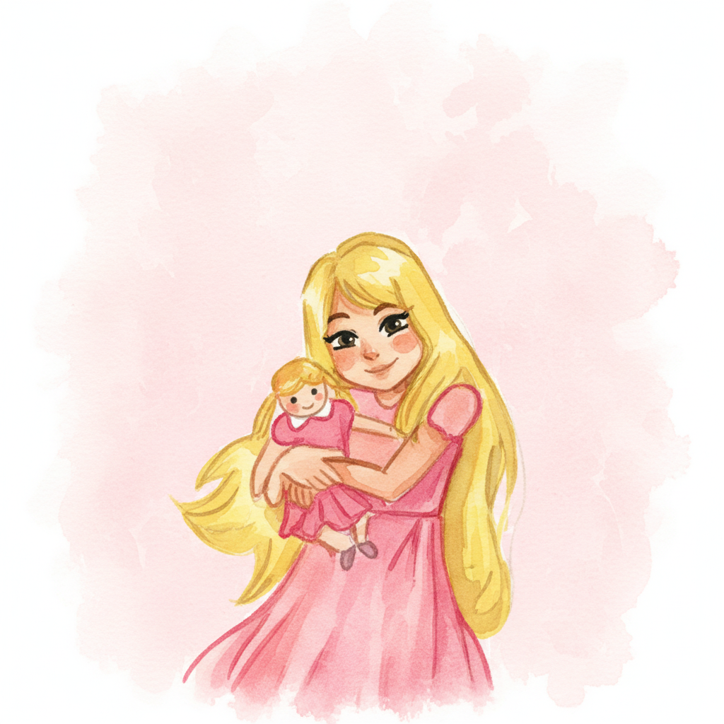 A sweet little girl playing with her doll outdoors, just like Faye and Pickles